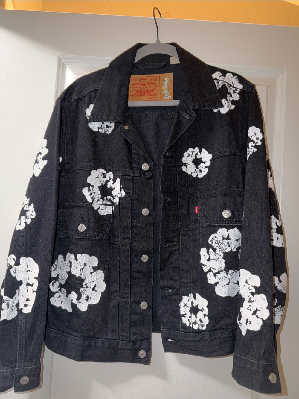 Levi's Denim Tears Black Denim Jacket with White Floral Print Small